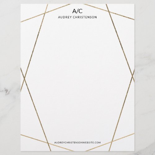 Modern elegant monogram chic gold geometric frame letterhead