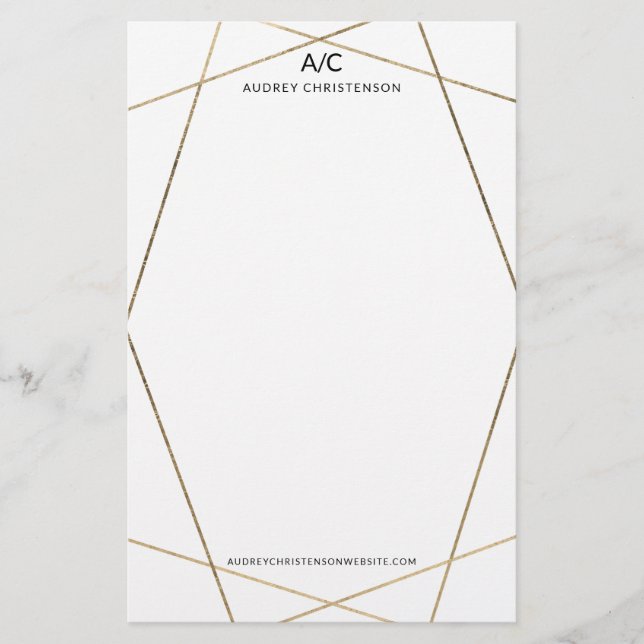 Modern elegant monogram chic gold geometric frame stationery (Front)