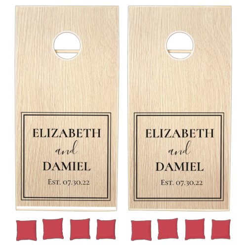 Modern Elegant Monogram Couples Name Wood Wedding Cornhole Set