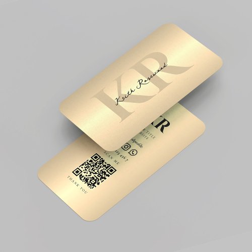 Modern Elegant Monogram Custom Name Gold QR Business Card
