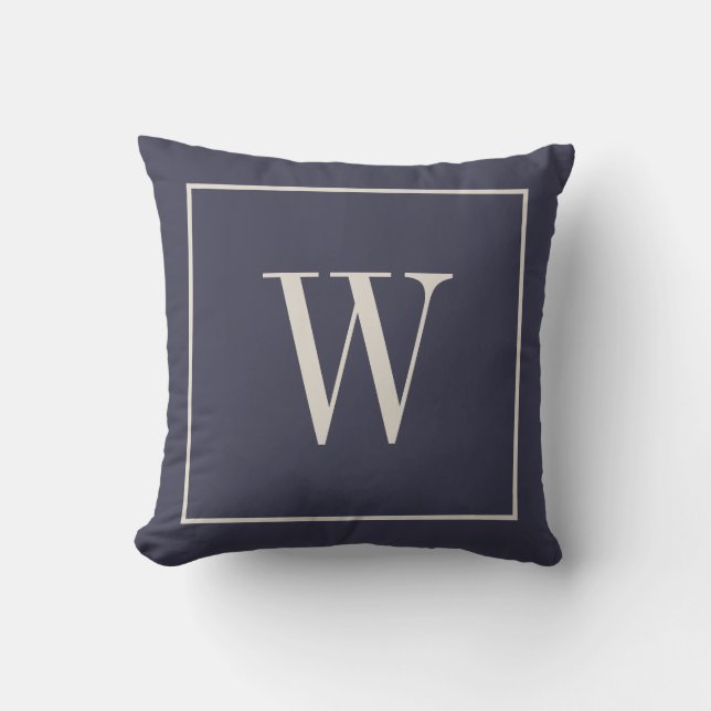 Modern Elegant Monogram Family Initial Blue Chic Throw Pillow (Front)