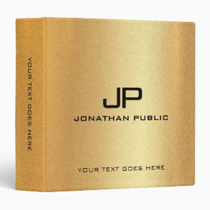 Modern Elegant Monogram Faux Gold Glitter Template 3 Ring Binder