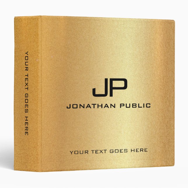 Modern Elegant Monogram Faux Gold Glitter Template 3 Ring Binder (Front/Spine)