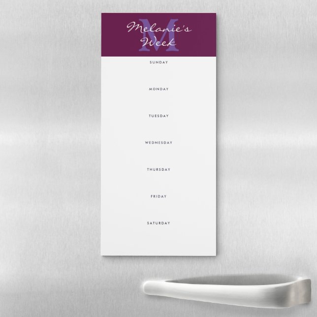 Modern Elegant Monogram Fuchsia Pink and Purple Magnetic Notepad (In Situ)