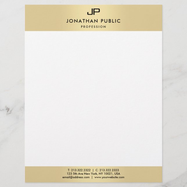 Modern Elegant Monogram Glamour Template Faux Gold Letterhead (Front)
