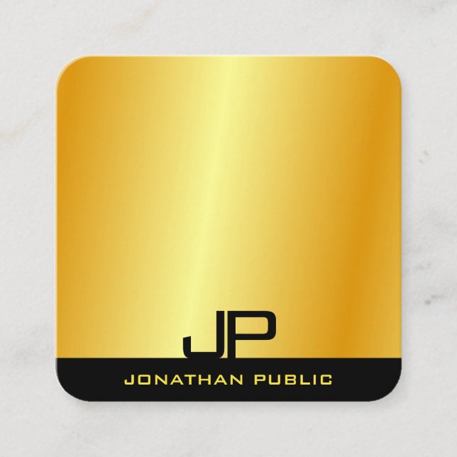 Modern Elegant Monogram Gold Look Template Square Business Card (Front)