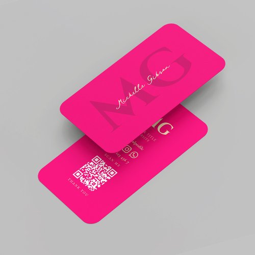 Modern Elegant Monogram Gold Pink Business Card