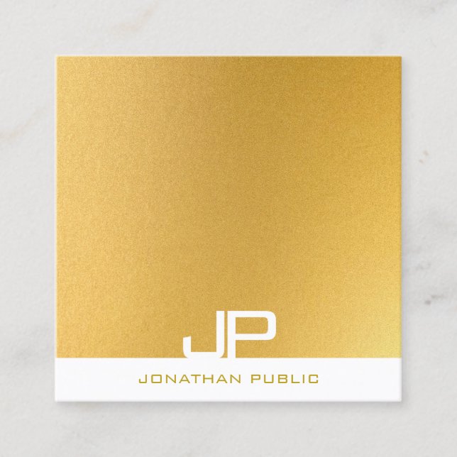 Modern Elegant Monogram Gold Professional Plain Square Business Card (Front)