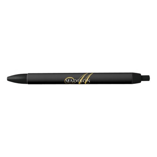 Modern Elegant Monogram Gold Script Black Black Ink Pen