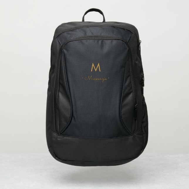 Modern Elegant Monogram Gold Script Port Authority® Backpack (Front)