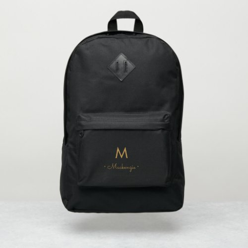 Modern Elegant Monogram Gold Script Port Authority Backpack