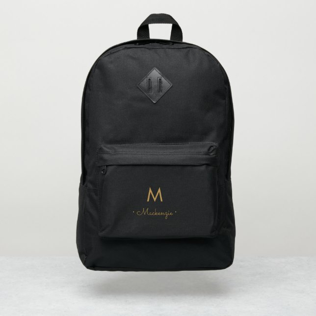 Modern Elegant Monogram Gold Script Port Authority® Backpack (Front)