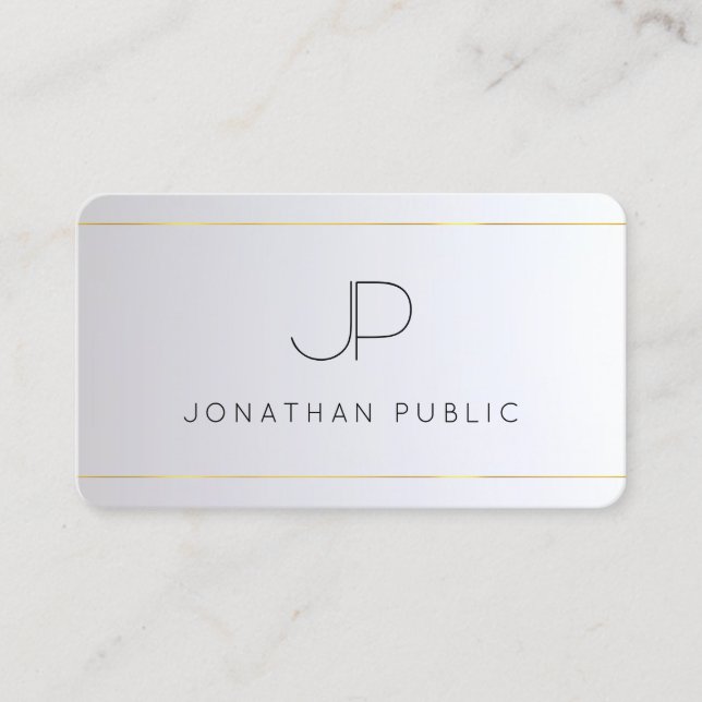 Modern Elegant Monogram Gold Silver Rounded Business Card (Front)