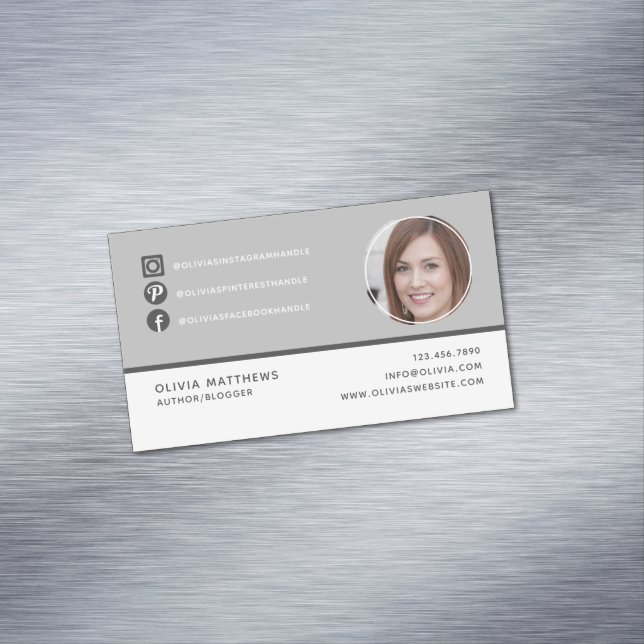 Modern Elegant Monogram Grey White Simple Minimal Business Card Magnet (In Situ)