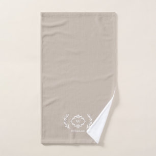 Modern Elegant Monogram Initial Beige Tan White Bath Towel Set