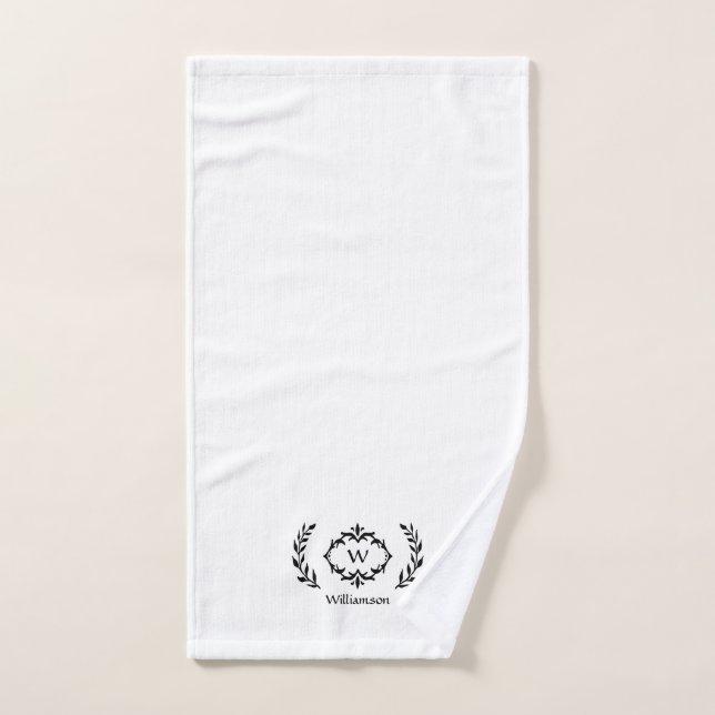 Modern Elegant Monogram Initial Black & White Bath Towel Set (Hand Towel)