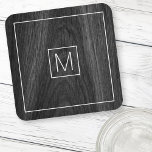 Modern elegant monogram initial black wood grain beverage coaster<br><div class="desc">Coasters featuring your monogram initial inside a square,  white border on a printed black wood grain background.</div>