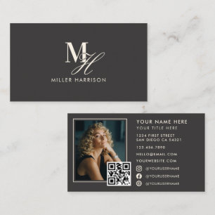 Modern Elegant Monogram Luxury Photo QR Code Business Card