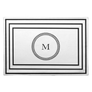 Modern Elegant monogram Minimalist black frame Cloth Placemat