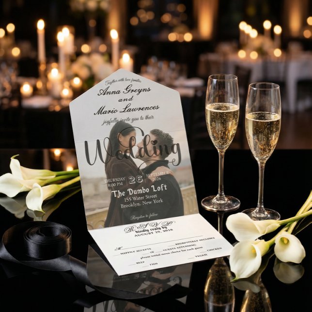 Modern Elegant Monogram Minimalist Photo Wedding  All In One Invitation (Creator Uploaded)