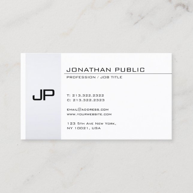 Modern Elegant Monogram Minimalist Plain Sleek Business Card (Front)
