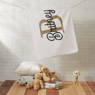 Modern Elegant Monogram Name Black Gold Script Baby Blanket