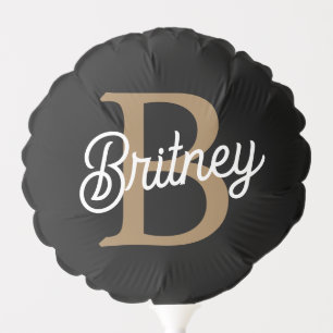 Modern Elegant Monogram Name Black Gold Script Balloon