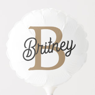 Modern Elegant Monogram Name Black Gold Script Balloon
