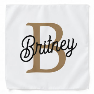 Modern Elegant Monogram Name  Black Gold Script  Bandana