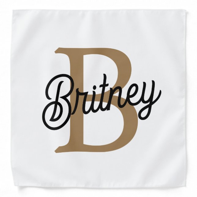 Modern Elegant Monogram Name  Black Gold Script  Bandana (Front)