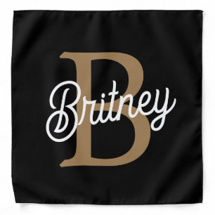 Modern Elegant Monogram Name  Black Gold Script  Bandana