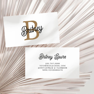 Modern Elegant Monogram Name Black Gold Script Business Card