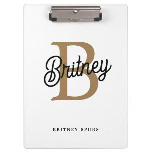 Modern Elegant Monogram Name Black Gold Script Clipboard