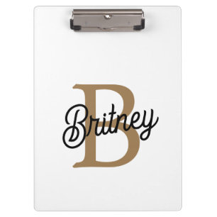 Modern Elegant Monogram Name Black Gold Script Clipboard