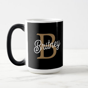 Modern Elegant Monogram Name Black Gold Script Color Morph Mug