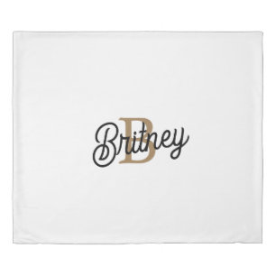 Modern Elegant Monogram Name Black Gold Script Duvet Cover