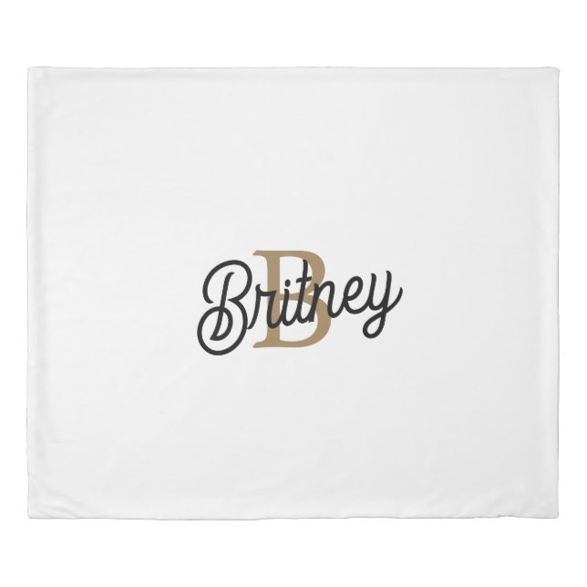 Modern Elegant Monogram Name  Black Gold Script  Duvet Cover (Front)