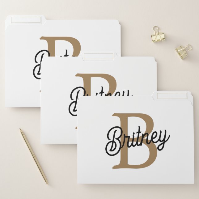 Modern Elegant Monogram Name  Black Gold Script  File Folder (Set)