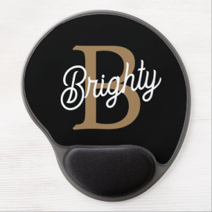 Modern Elegant Monogram Name  Black Gold Script  Gel Mouse Pad
