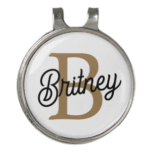 Modern Elegant Monogram Name Black Gold Script Golf Hat Clip