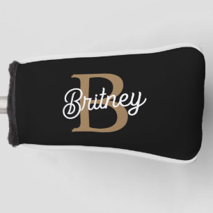 Modern Elegant Monogram Name Black Gold Script Golf Head Cover