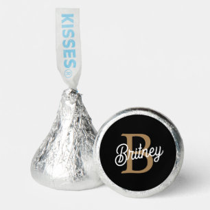 Modern Elegant Monogram Name Black Gold Script Hershey®'s Kisses®