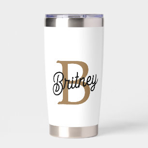 Modern Elegant Monogram Name Black Gold Script Insulated Tumbler