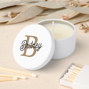 Modern Elegant Monogram Name Black Gold Script Mini Candle Favors