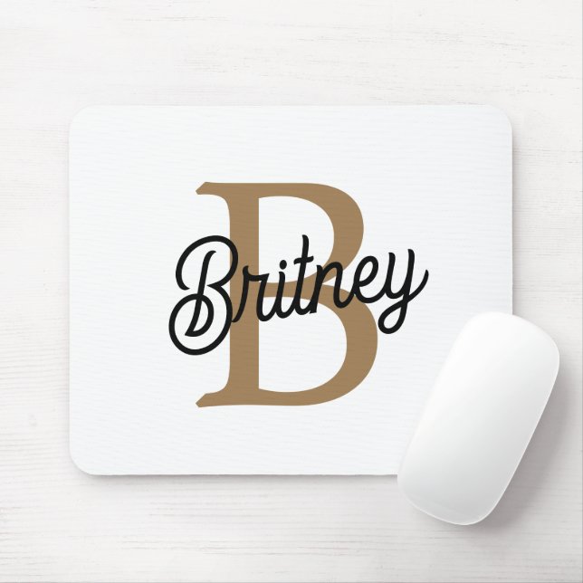 Modern Elegant Monogram Name  Black Gold Script  Mouse Pad (With Mouse)