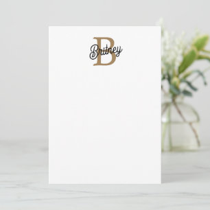 Modern Elegant Monogram Name  Black Gold Script  Note Card