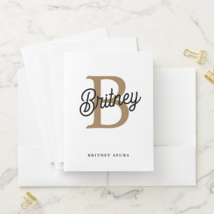 Modern Elegant Monogram Name Black Gold Script Pocket Folder