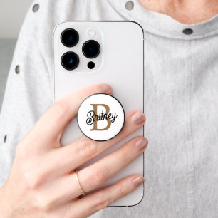 Modern Elegant Monogram Name Black Gold Script PopSocket