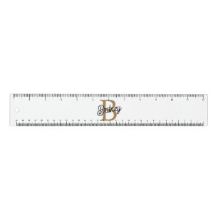 Modern Elegant Monogram Name  Black Gold Script  Ruler