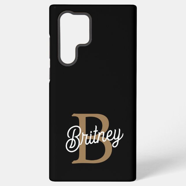 Modern Elegant Monogram Name  Black Gold Script  Samsung Galaxy Case (Back)